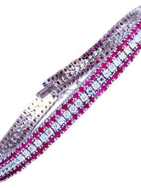 Three row natural ruby diamonds bracelet 14kt gold 12470*